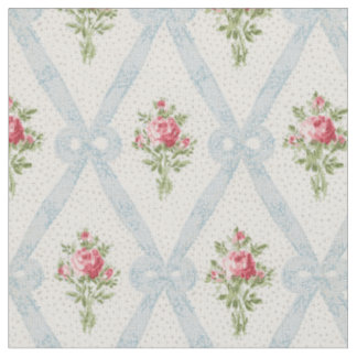 Roze Victoriaans Rozen met blauw lintrooster Stof