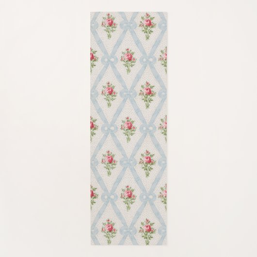 Roze Victoriaans Rozen met blauw lintrooster Yogamat (Voorkant)