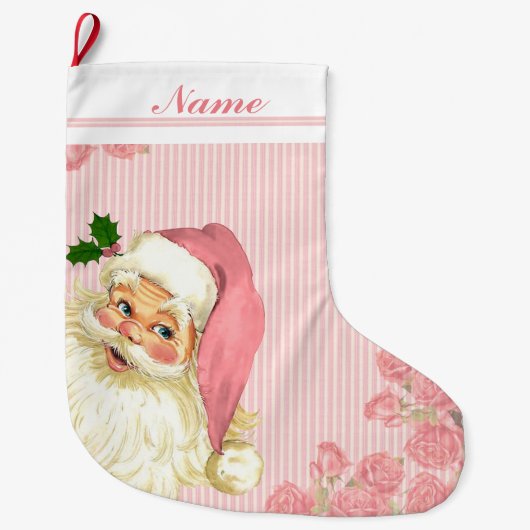 Roze  Victoriaans Sinterklaas Rozen Grote Kerstsok (Voorkant)