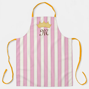 Roze Victoriaans Stripes Gebouwde Monogram Prinses Schort