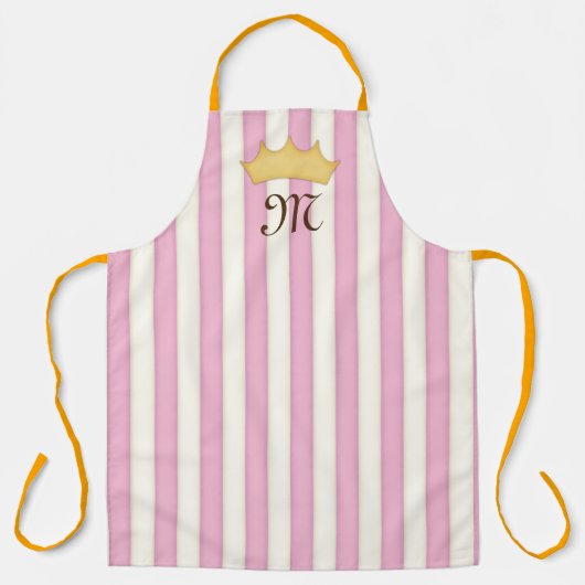 Roze Victoriaans Stripes Gebouwde Monogram Prinses Schort (Voorkant)