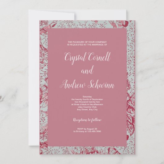 Roze Victoriaans uitnodiging voor bruiloft (Voorkant)