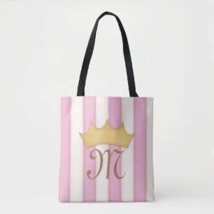 Roze Victoriaanse Strepen Kroon Monogram Prinses Draagtas