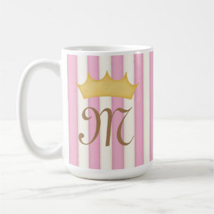 Roze Victoriaanse Strepen Kroon Monogram Prinses Koffiemok