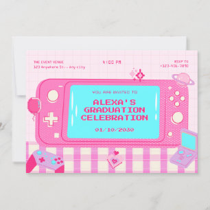 Roze videogame retro afstuderen kaart