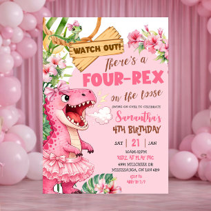 Roze Vier Rex Op Vrije Voeten Vierde Verjaardag Kaart