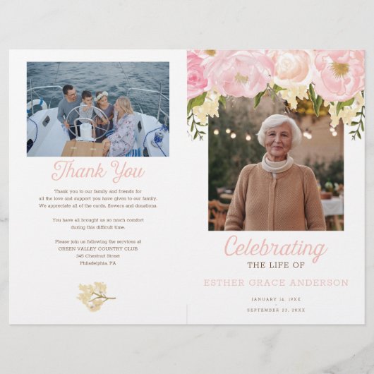 Roze viering van Life Folded Funeral Programme Flyer (Voorkant)