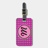 Roze vierkant monogram bagagelabel (Voorkant verticaal)