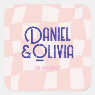 Roze vierkante bruiloft sticker