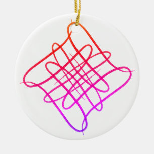 Roze Vierkante Doodle Mandala #11 Keramisch Ornament