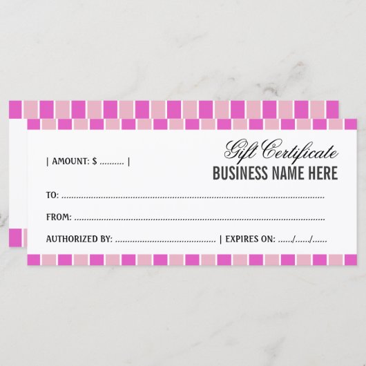 Roze vierkantjes Cadeaubon (Voorkant / Achterkant)