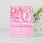 Roze Vies 30 Dertig Verjaardag Uitnodiging Glitter (Staand voorkant)