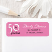 Roze, vijftig en Fabulous 50th Birthday Script Etiket (Insitu)