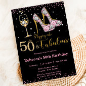 Roze Vijftig en Fabulous Heels Bubbly 50ste verjaa Kaart