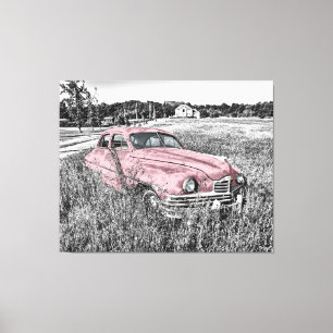 Roze Vintage-auto Canvas Afdruk