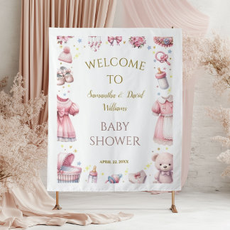 Roze Vintage Baby Shower Tapijt Achtergrond Wandkleed