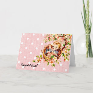 Roze Vintage Babykaart voor Felicitaties Kaart