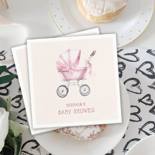 Roze Vintage Babywagen Baby Shower Servet