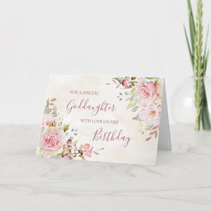 Roze Vintage Bloem Verjaardagskaart voor Peetdocht Bedankkaart