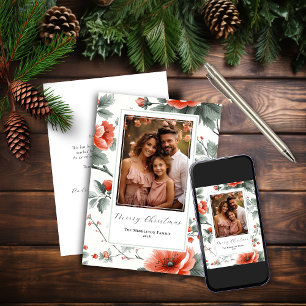 Roze Vintage Bloemachtige Platte Kerstkaart met Fo
