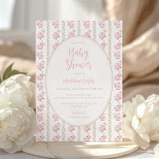 Roze Vintage Bloemen Baby Shower  Kaart