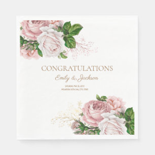 Roze Vintage Bloemen Bruidspaar Bruiloftfeest Servet