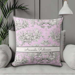 Roze Vintage Bloemendessin met Monogram Kussen
