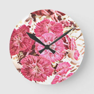 Roze Vintage Bloemenkastklok Ronde Klok