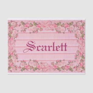 Roze vintage bloemenrand op hout gepersonaliseerd tissuepapier