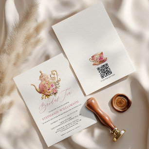 Roze Vintage Bloemethee Bridal Shower Tea Kaart