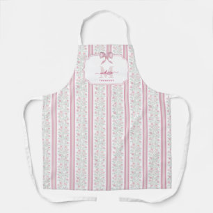 Roze Vintage Bloemige Coquette Strik Monogram Schort