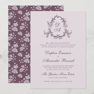 Roze Vintage Bloemige Monogram Trouwkaart Kaart