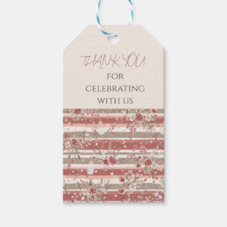 Roze Vintage Bloemstrepen Baby Shower Bedankje Cadeaulabel