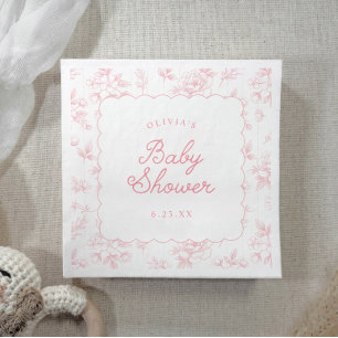Roze Vintage Bloemstuk Gebogen Babyfeestje Servet