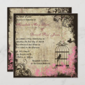 Roze Vintage bruiloft Birdcage Uitnodiging (Voorkant / Achterkant)