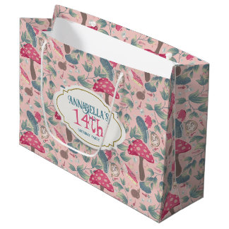 Roze Vintage Cottagecore Paddenstoel Verjaardag Groot Cadeauzakje