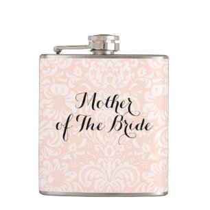 Roze Vintage Damast Moeder van de Bruid Fles Heupfles