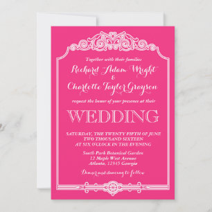 Roze vintage en klassieke trouwuitnodiging kaart