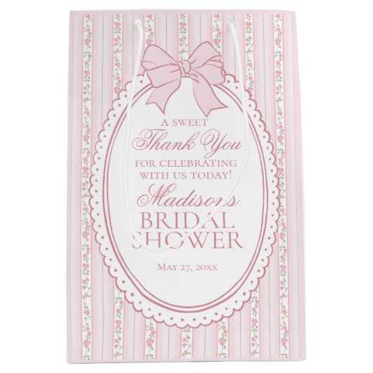 Roze Vintage Fancy Bloemige Bruidsfeest Favoren Medium Cadeauzakje (Voorkant)