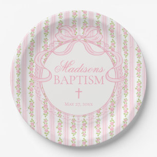 Roze Vintage Fantasie Bloem Doop Papieren Bordje