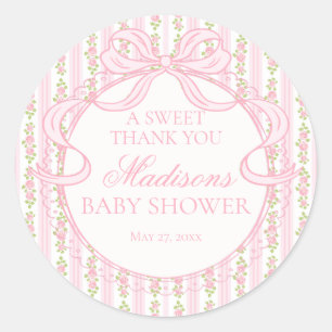 Roze Vintage Fantasie Bloemen Baby Shower Cirkel Ronde Sticker
