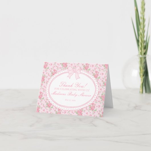 Roze Vintage Fantasie Bloemen Bedankt Kaart (Voorkant)