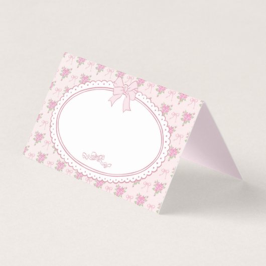 Roze Vintage Fantasie Bloemen Placecard Tafel Deco Kaart (Voorkant)