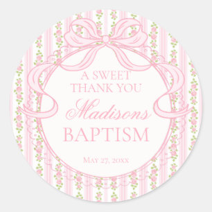 Roze Vintage Fantasie Bloemrijke Doop Cirkel Ronde Sticker