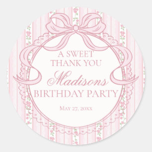 Roze Vintage Fantasie Bloemrijke Verjaardagsfeest Ronde Sticker