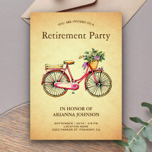Roze Vintage Fiets met Bloemen Pensioen Feestje Kaart