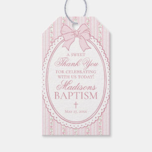 Roze Vintage Fijne Bloemige Doop Favoren Cadeaulabel