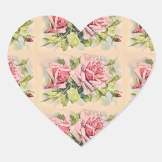 Roze Vintage Floral Hart Sticker