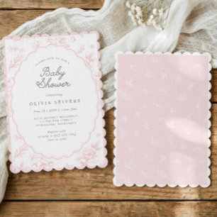 Roze Vintage Franse Bloemendoek Ovaal Baby Shower Kaart