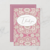 Roze Vintage Kant Plat Bedankkaart
